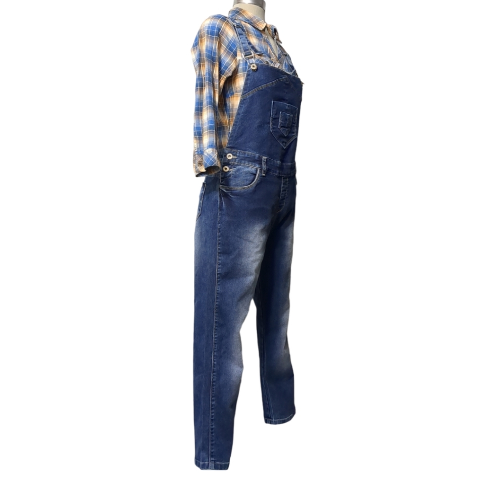 CORAL Blue Denim Overalls Dark Wash size 34 - Picture 4 of 14